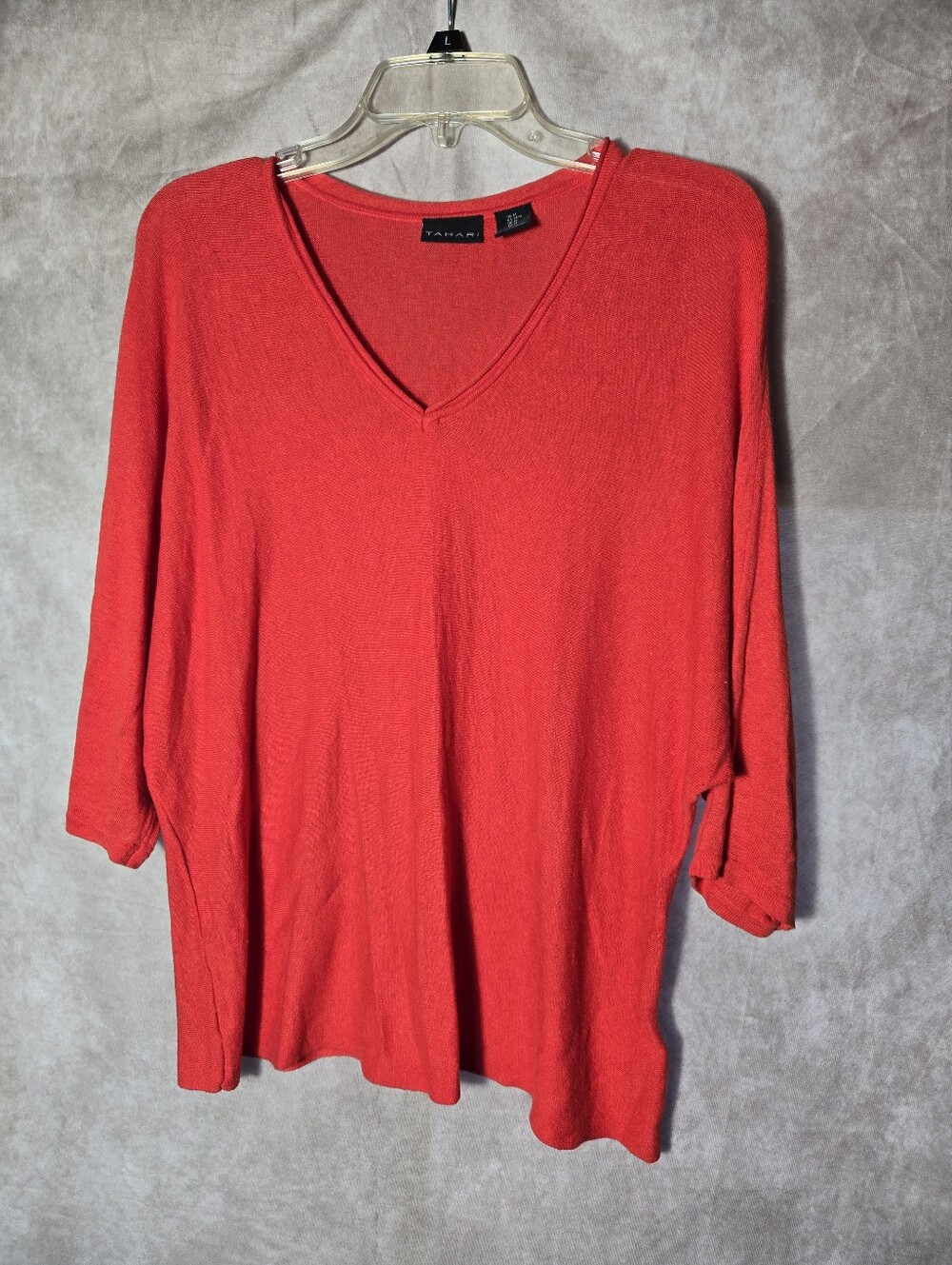 Womens Tahari Red V-Neck Top Dress Or Casual Sz M 3/4 Length Sleeve